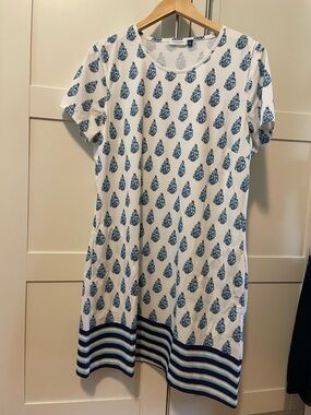 Cabana Life White and Blue Printed Short Sleeve Dress